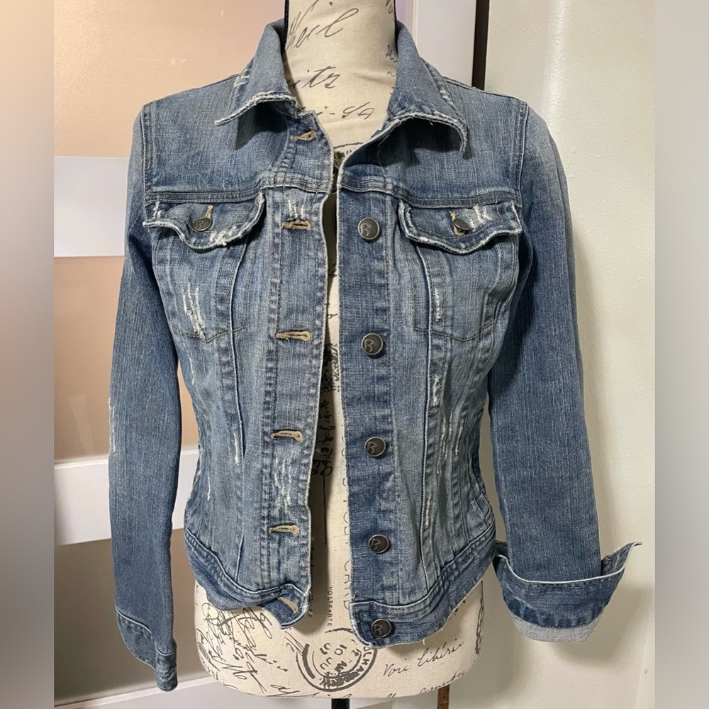 Rubbish Women's Distressed Denim Jacket - Size M/Fits like a Small
